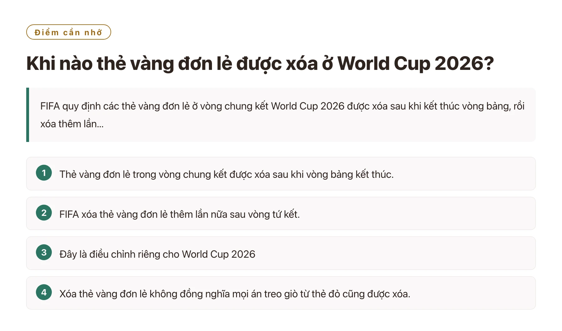 Khi nào thẻ vàng đơn lẻ được xóa ở World Cup 2026?——全文要点速览